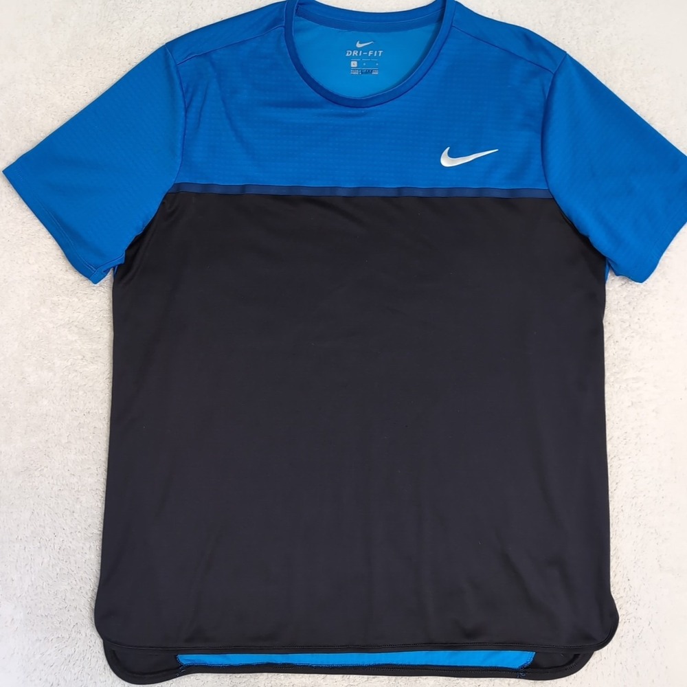 Nike Shirt Men's L Dri Fit Colorblock dry 2 Tone Blue Swoosh Performance